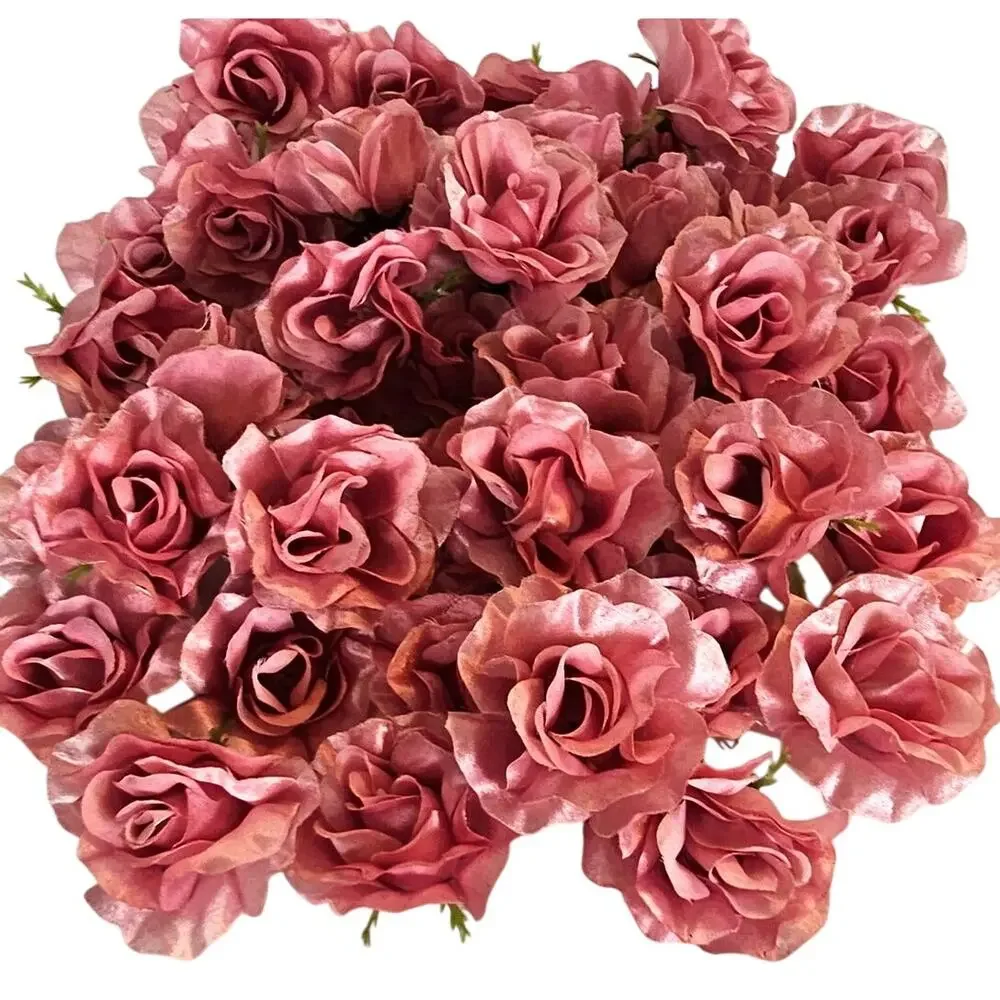 50 Pink Satin Rose Heads Stemless Wedding Floral Craft DIY 2.5in Flowers
